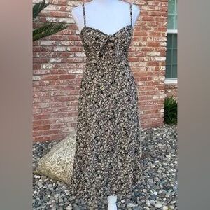 A.U.W Tropical Print Button Up Dress with Adjustable Spaghetti Straps